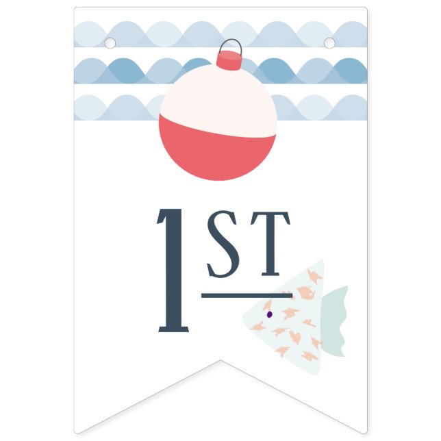 Banderines Fishing Boy Float Buoy Happy 1st Birthday  (Séptima bandera)