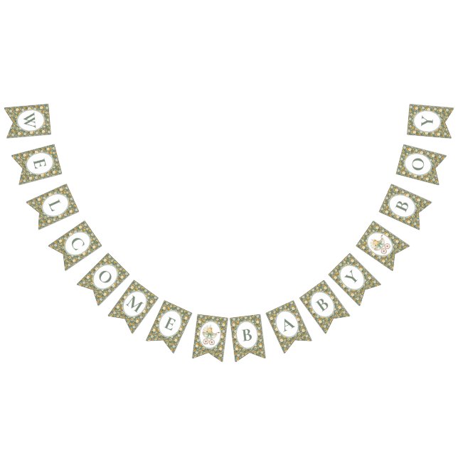 Banderines Floral Carriage Baby Boy Bunting Banner | Sage (Todo)