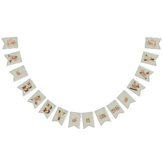 Banderines Floral de Boho en Baby Shower azul texturizado
