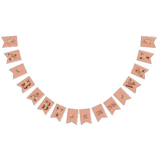 Banderines Floral de Boho en Baby Shower rosado texturizado