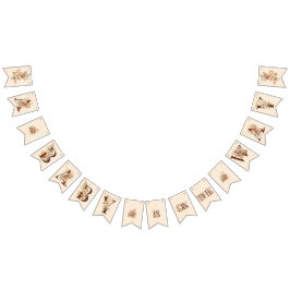 Banderines Floral de Boho en Baby Shower texturizado de marfi