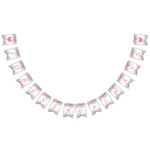 Banderines Flores de amor de acuarela rosa Bodas por siempre