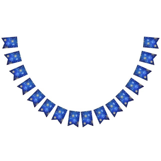 Banderines Fondo azul XMAS con copos de nieve dorados (Todo)