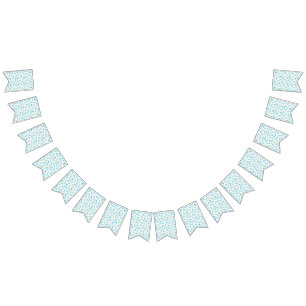 Banderines fondo blanco con flores azules y pulga verde