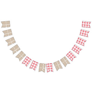 Banderines fondo blanco con flores marrones sobre él