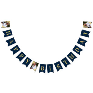 Banderines Foto Chic Naval Dorado Feliz Cumpleaños