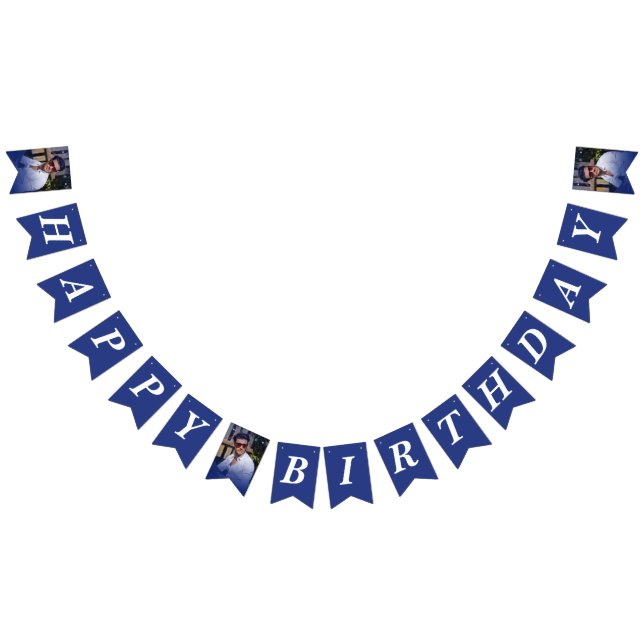 Banderines Foto Gradiente Azul Marino Feliz Cumpleaños (Todo)