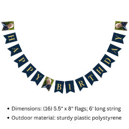 Banderines Foto Marina Dorado 80 Cumpleaños Feliz