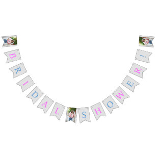 Banderines Foto personalizada de ducha de novia rosa, azul y