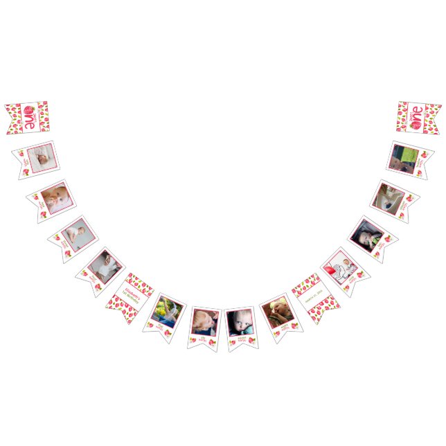 Banderines Fotos de 12 meses del primer cumpleaños de fresa (Todo)