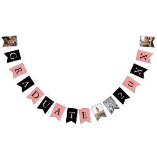 Banderines Fotos personalizados Moda Graduado negro rosado