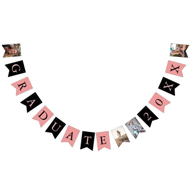 Banderines Fotos personalizados Moda Graduado negro rosado  (Todo)