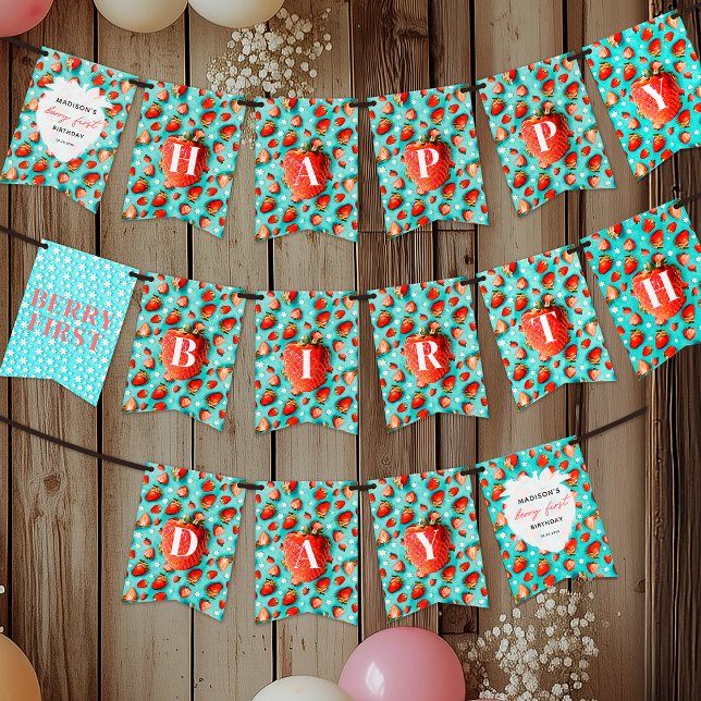 Banderines Fresa Floral Retro Cute Berry Primer Cumpleaños (Subido por el creador)
