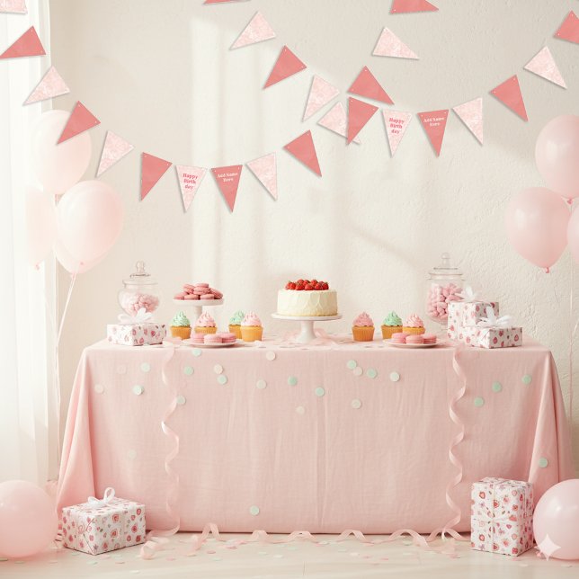 Banderines Fresas rosadas acuarela Feliz cumpleaños (Subido por el creador)