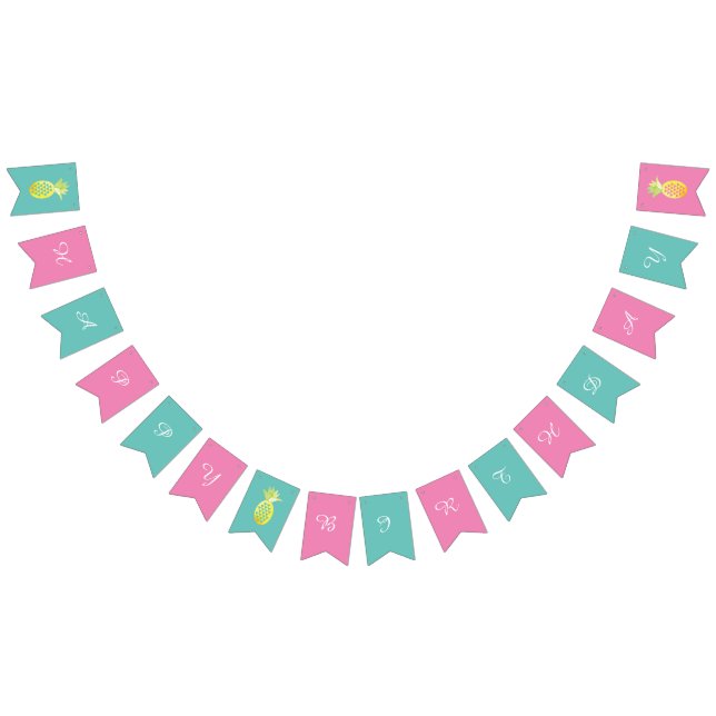 Banderines Frutos de piña Pink Happy Birthday Bungalags (Todo)
