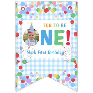 Banderines Fun to Be One Photo First Birthday bunting banner
