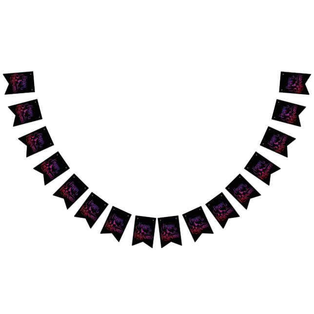 Banderines Gato de bruja voladora feliz gradiente de Hallowee (Todo)