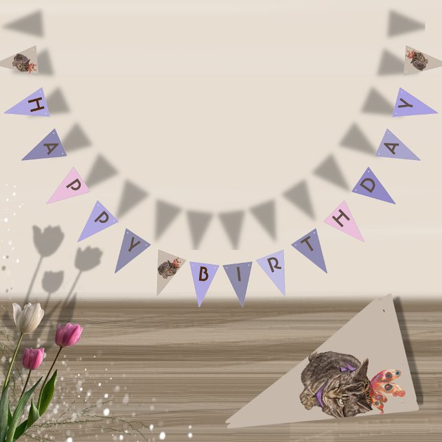 Banderines Gato feliz cumpleaños paw-ty (Happy Birthday Paw-ty Cat Bunting Flags)