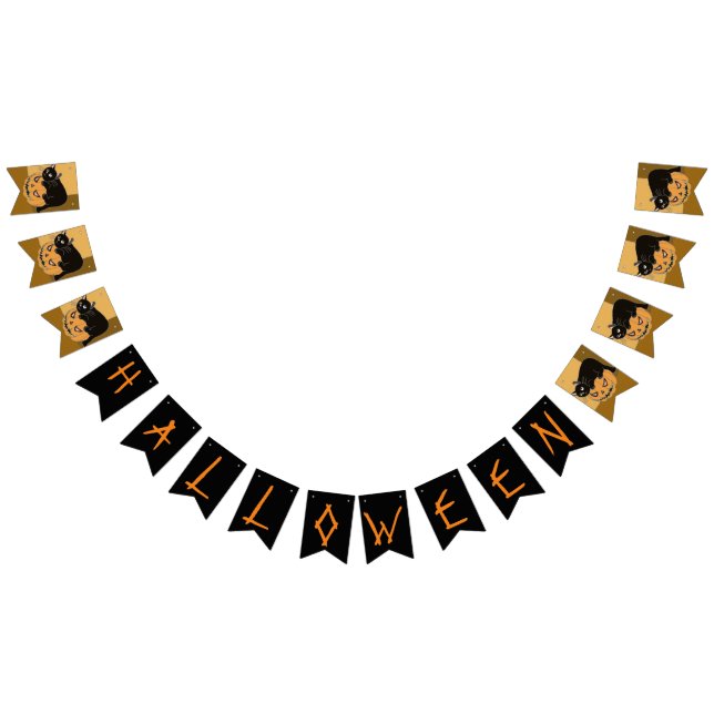 Banderines Gato negro de Halloween y calabaza (Todo)