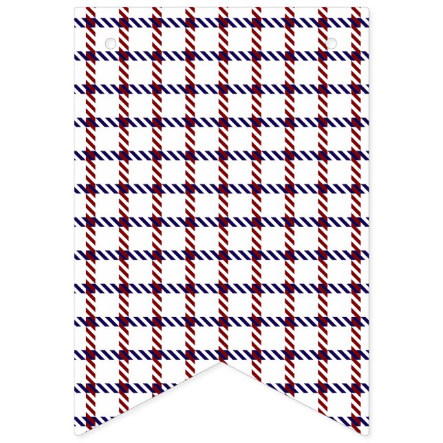 Banderines Gingham Rústico Patriótico Rojo, Blanco y Azul (Primera bandera)