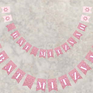 Banderines Glam Pink Sparkle Chica Moda Elegante Bat Mitzvah