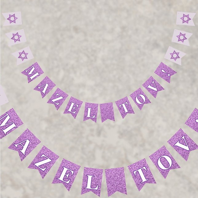 Banderines Glam Purple Sparkle Chica Mazel Tov Bat Mitzvah (A fun faux glitter bunting flag banner in purple adds a little something to the party. MAZEL TOV!)