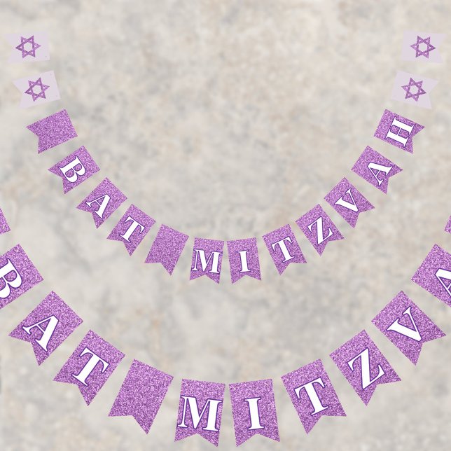Banderines Glam Purple Sparkle Chica Moda Elegante Bat Mitzva (Add these purple faux glitter bunting flags to your Bat Mitzvah party decorations for extra fun)