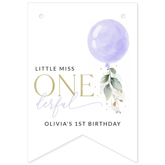 Banderines Globo púrpura, vegetación, follaje, primer cumplea (Primera bandera)