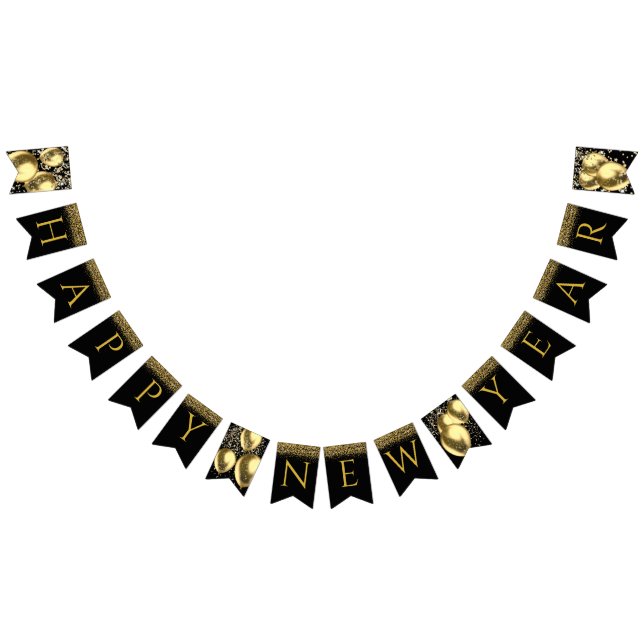 Banderines Globos de oro, cartas de confetti Happy New Year (Todo)