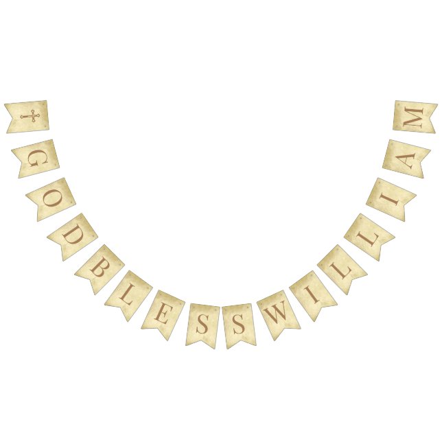Banderines God Bless 7 Letters Brown Parchment Confirmation (Todo)