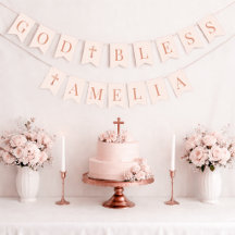 God Bless Blush Pink 6 Letters Baptism & Communion
