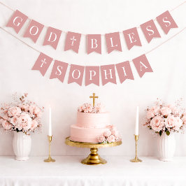 Banderines God Bless Dusty Rose 6 Letters Baptism Communion