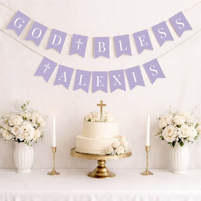 Banderines God Bless Lavender 6 Letters Baptism Communion (Subido por el creador)