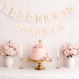 Banderines God Bless Pink & Gold 6 Letters Baptism Communion