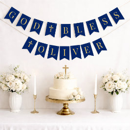 Banderines God Bless Royal Blue 6 Letters Baptism Communion