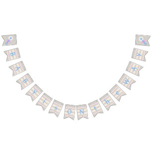 Banderines Gracia azul del bebé y Baby Shower rayado rosado