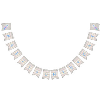 Banderines Gracia azul del bebé y Baby Shower rayado rosado