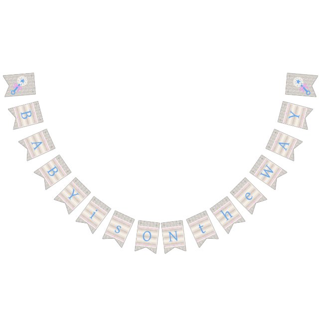 Banderines Gracia azul del bebé y Baby Shower rayado rosado (Todo)