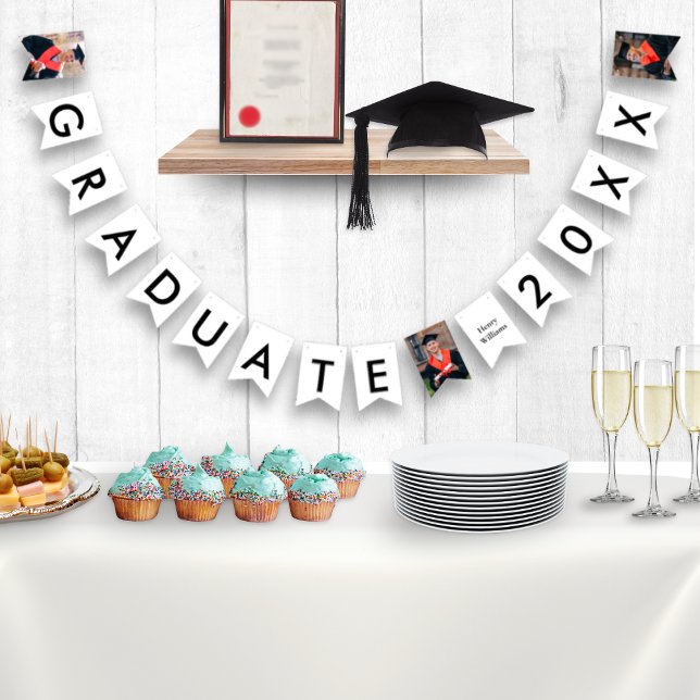 Banderines Graduación de Personalizado de fotos de grado y de (A set of festive bunting to celebrate the new graduate, to customize with name, year and 3 photos)