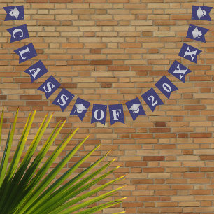 Banderines Graduación Navy Clase Plata Azul Año Personalizado