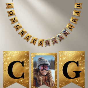 Banderines Graduado de oro falso 4 fotos Felicidades Graduado