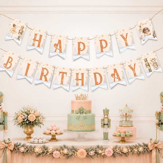 Banderines Guirnalda de cumpleaños de la Hada de Azúcar del C (Nutcracker Sugar Plum Fairy 1st Happy Birthday)