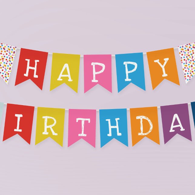 Banderines Gumball Machine Candy Bubble Gum Feliz cumpleaños (Colorful rainbow colored Happy Birthday bunting from the gumball machine birthday party collection.)