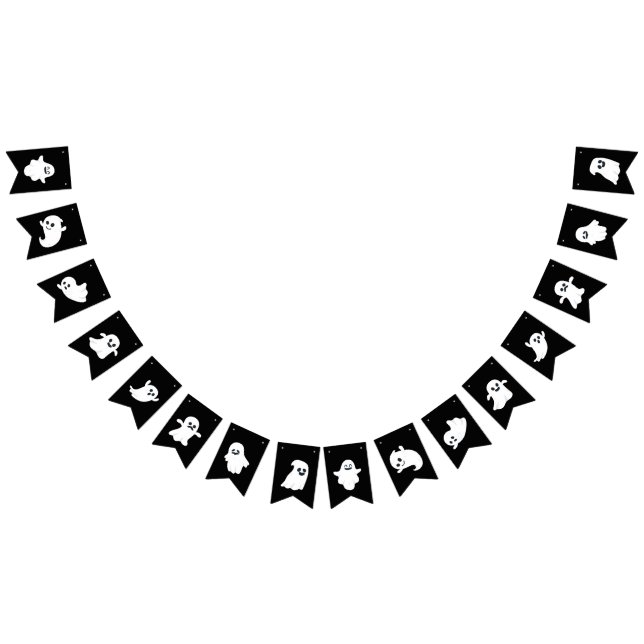 Banderines Halloween blanco y negro Feliz Fantasma (Todo)