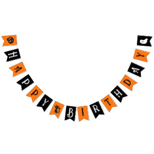 Banderines Halloween Cumpleaños Cartas góticas Naranja y negr