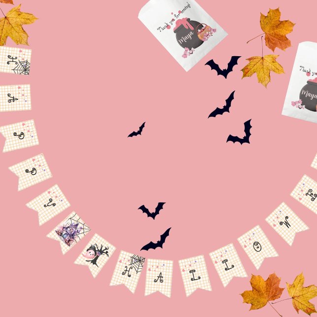 Banderines Halloween minimalista lindo rosa amarillo (clean and cute spooky halloween banner)