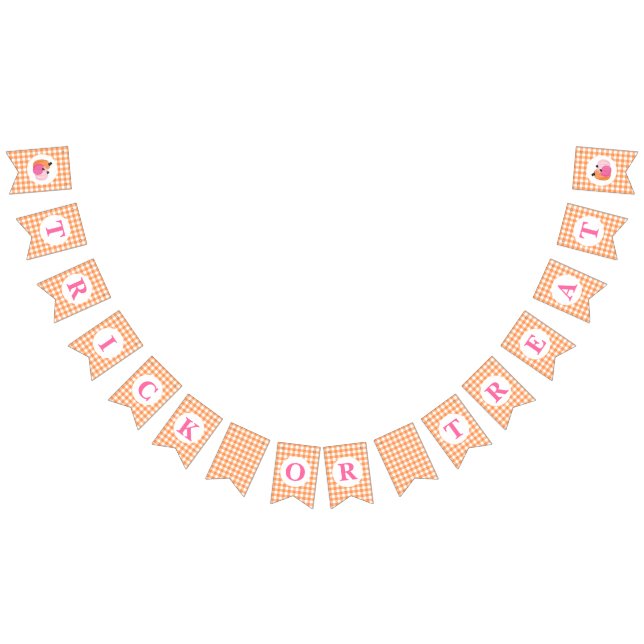 Banderines Halloween TRICK OR TREAT Pink Pumpkins and plaid (Todo)