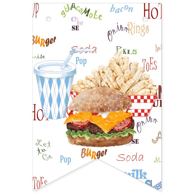 Banderines Hamburguesa Fries Fast Food BBQ Diner portón trase (Primera bandera)