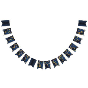 Banderines Hanukkah Swallowtail Banner Navy Gold Dreides