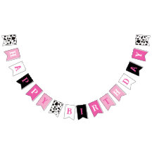 Happy Birday Cow Print Pink Black and White